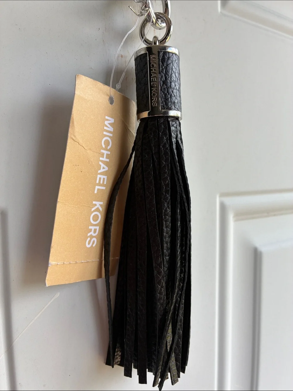 Michael Kors Black Leather Fringe Tassel Key & Card Holder Charm